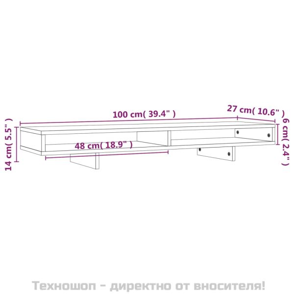Поставка за монитор, бяла, 100x27x14 см, бор масив