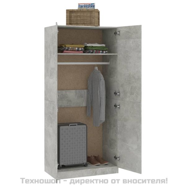 Гардероб, бетонно сив, 90x52x200 см, инженерно дърво