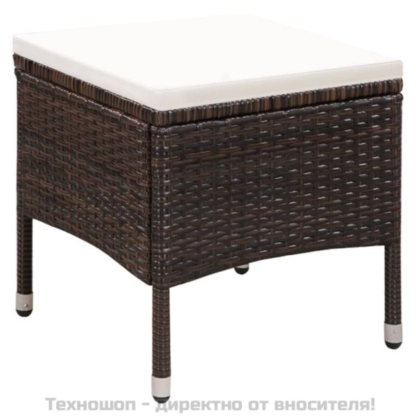 Външен стол с табуретка и възглавници, полиратан, кафяви