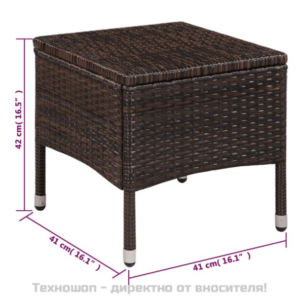 Външен стол с табуретка и възглавници, полиратан, кафяви