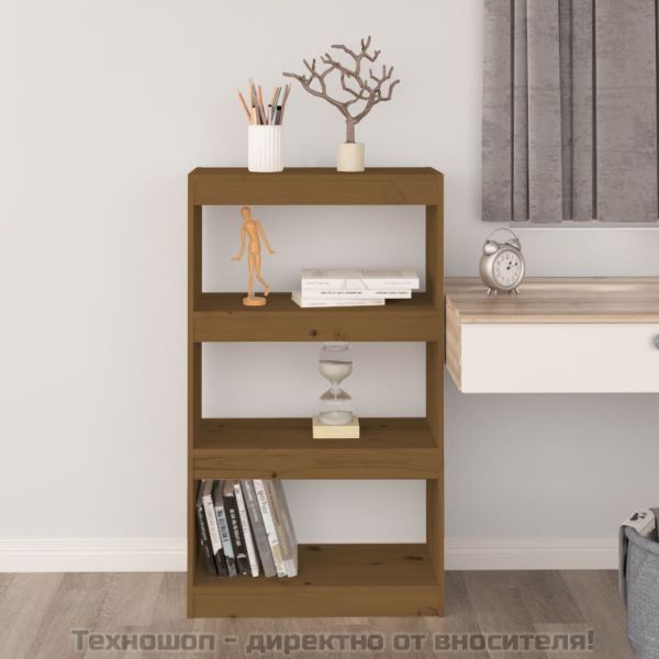 Библиотека/разделител за стая меденокафява 60x30x103,5 см бор