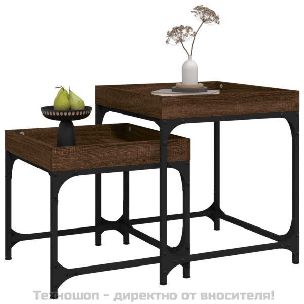 Странични маси, 2 бр, кафяв дъб, инженерно дърво