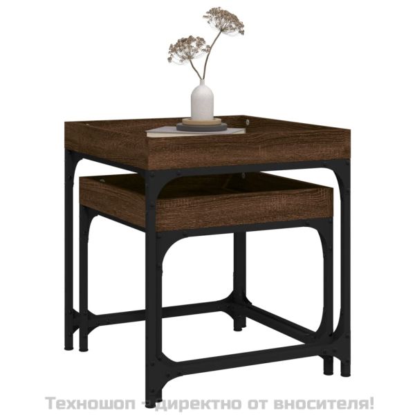 Странични маси, 2 бр, кафяв дъб, инженерно дърво