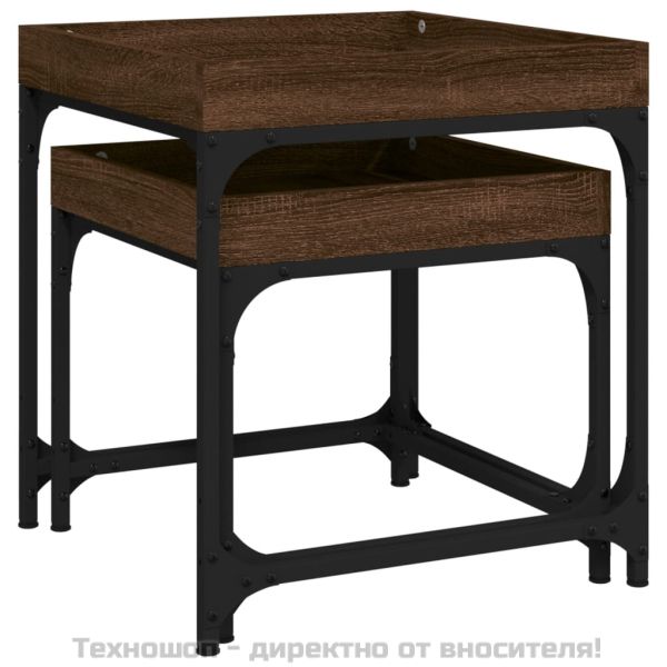 Странични маси, 2 бр, кафяв дъб, инженерно дърво