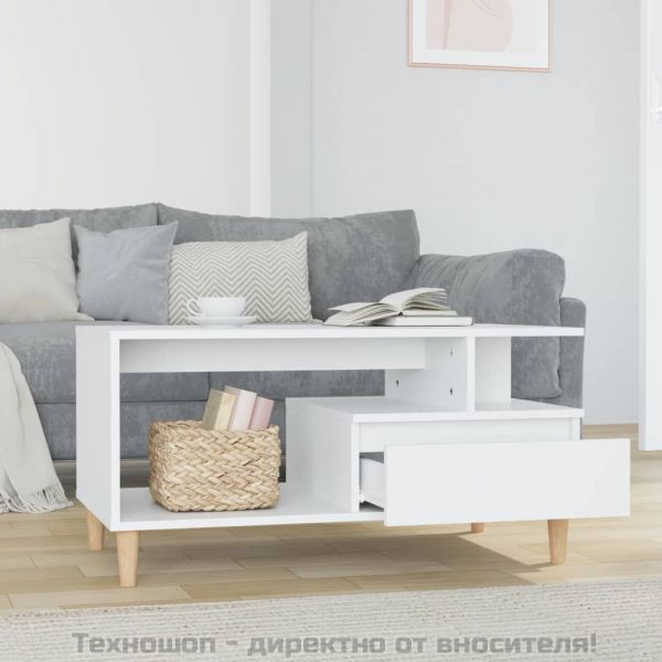 Кафе маса, бял гланц, 90x49x45 см, инженерно дърво