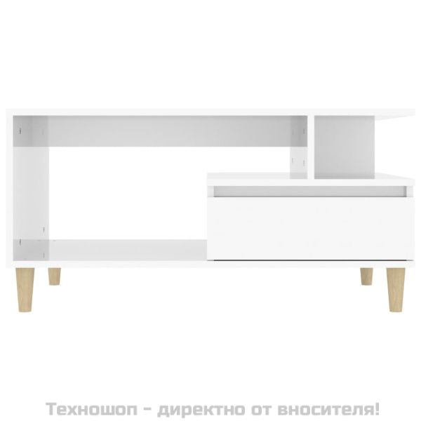 Кафе маса, бял гланц, 90x49x45 см, инженерно дърво