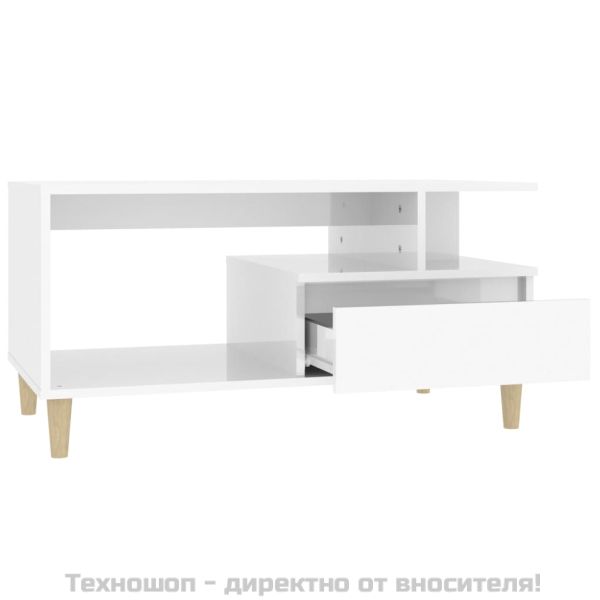 Кафе маса, бял гланц, 90x49x45 см, инженерно дърво
