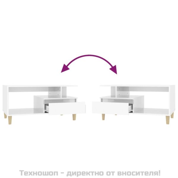 Кафе маса, бял гланц, 90x49x45 см, инженерно дърво