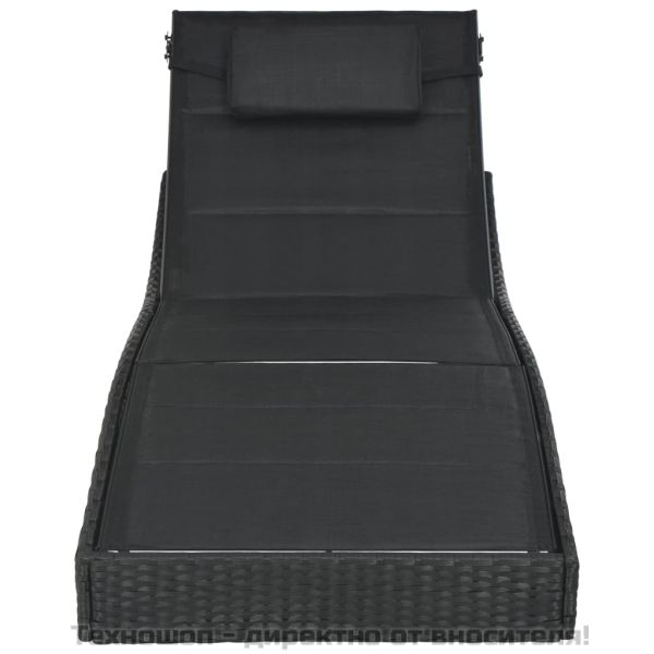 Шезлонг, полиратан и textilene, черен