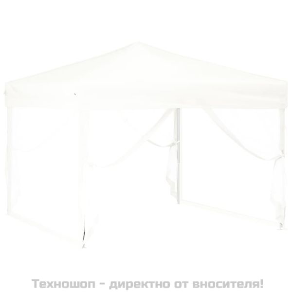 Сгъваема парти палатка със странични стени, бяла, 3x3 м