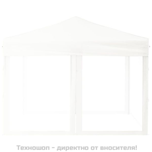 Сгъваема парти палатка със странични стени, бяла, 3x3 м