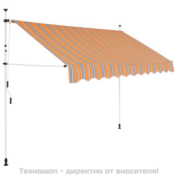 Ръчно прибиращ се сенник, 300 см, жълто-сини ивици