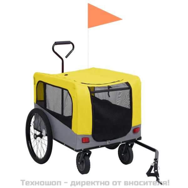 2-в-1 Кучешко ремарке за велосипеди и джогинг, жълто и сиво