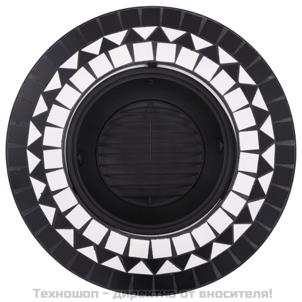 Мозаечна маса с огнище, черно и бяло, 68 см, керамика