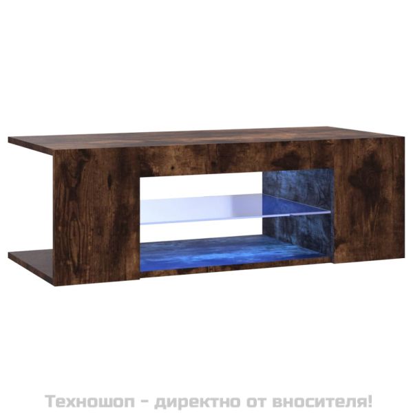 ТВ шкаф с LED осветление, опушен дъб, 90x39x30 см