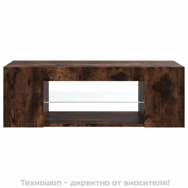 ТВ шкаф с LED осветление, опушен дъб, 90x39x30 см