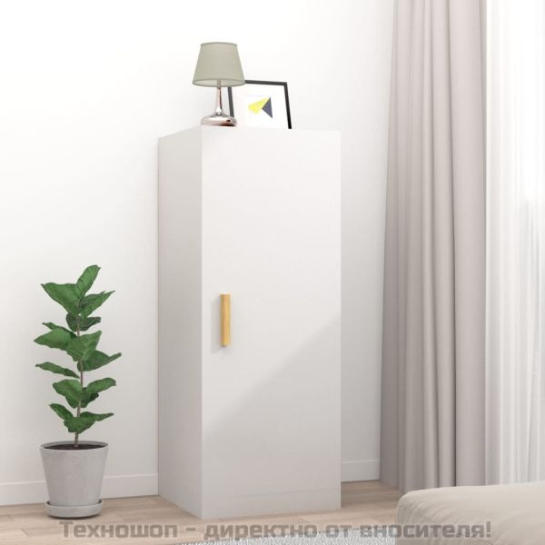 Стенен шкаф, бял гланц, 34,5x34x90 см, инженерно дърво