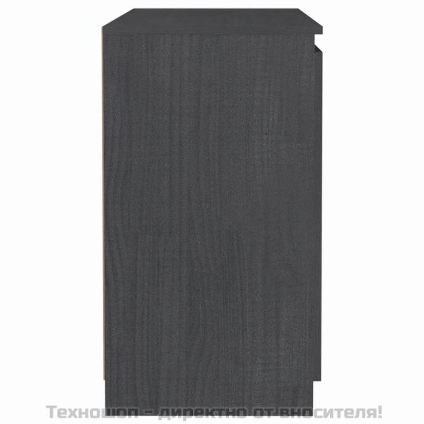 Страничен шкаф, сив, 60x36x65 см, борово дърво масив