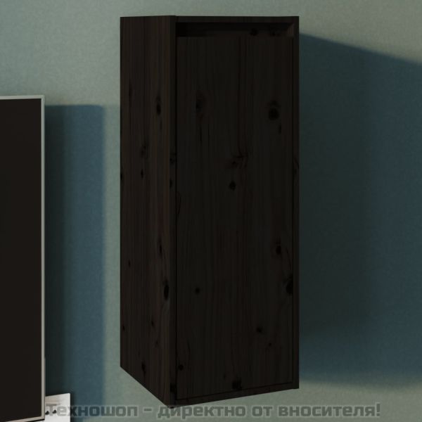 Стенен шкаф, черен, 30x30x80 см, борово дърво масив