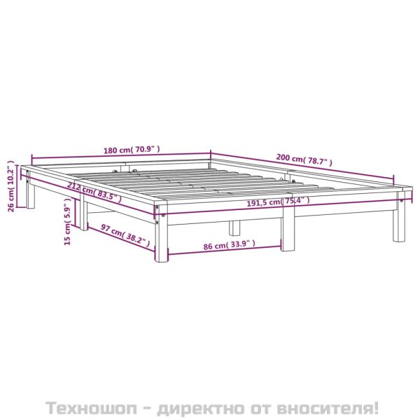 Рамка за легло, бяла, бор масив, 180x200 см, Super King