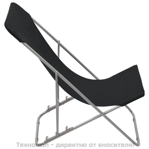 Сгъваеми плажни столове, 2 бр, стомана и оксфорд тъкан, черни