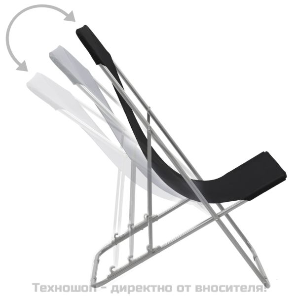 Сгъваеми плажни столове, 2 бр, стомана и оксфорд тъкан, черни