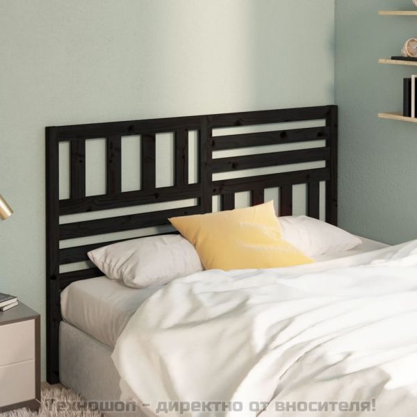 Горна табла за легло, черна, 146x4x100 см, бор масив