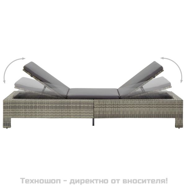 Шезлонг с шалте, полиратан, сив