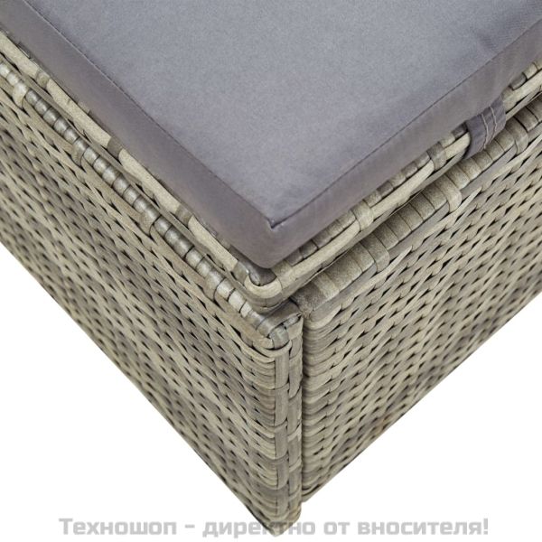 Шезлонг с шалте, полиратан, сив