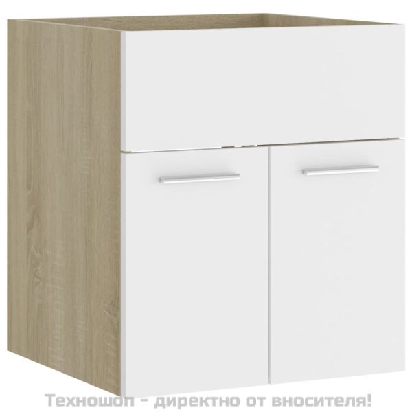 Долен шкаф за мивка, бяло и дъб сонома, 41x38,5x46 см