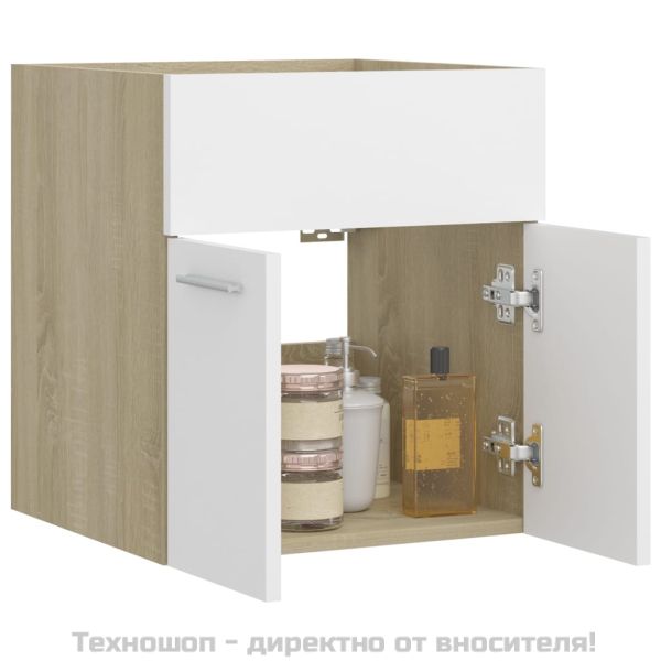 Долен шкаф за мивка, бяло и дъб сонома, 41x38,5x46 см