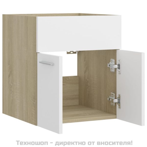 Долен шкаф за мивка, бяло и дъб сонома, 41x38,5x46 см