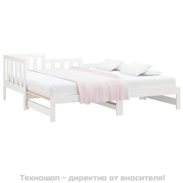 Разтегателна кушетка, бяла, борово дърво масив, 2x(90x190) см