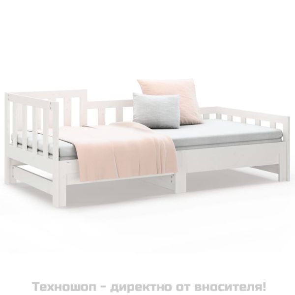 Разтегателна кушетка, бяла, борово дърво масив, 2x(90x190) см
