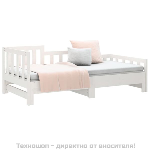 Разтегателна кушетка, бяла, борово дърво масив, 2x(90x190) см