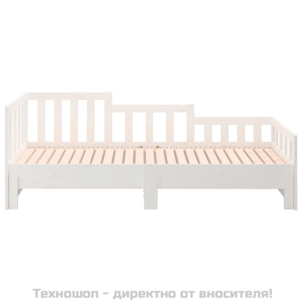 Разтегателна кушетка, бяла, борово дърво масив, 2x(90x190) см