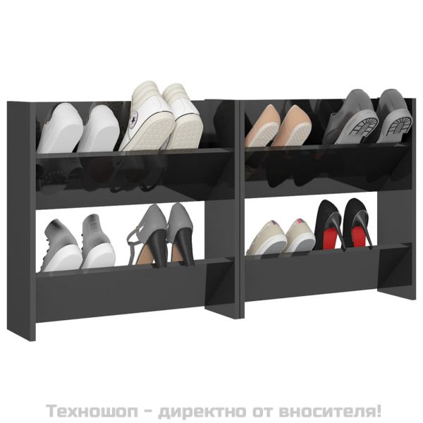 Шкафове за обувки 2 бр сив гланц 60x18x60 см инженерно дърво