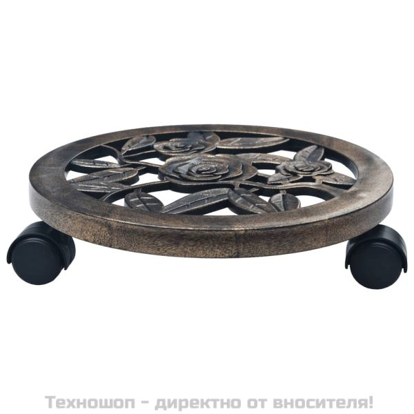Поставки за цветя на колелца, 6 бр, бронз, 30 см, пластмаса
