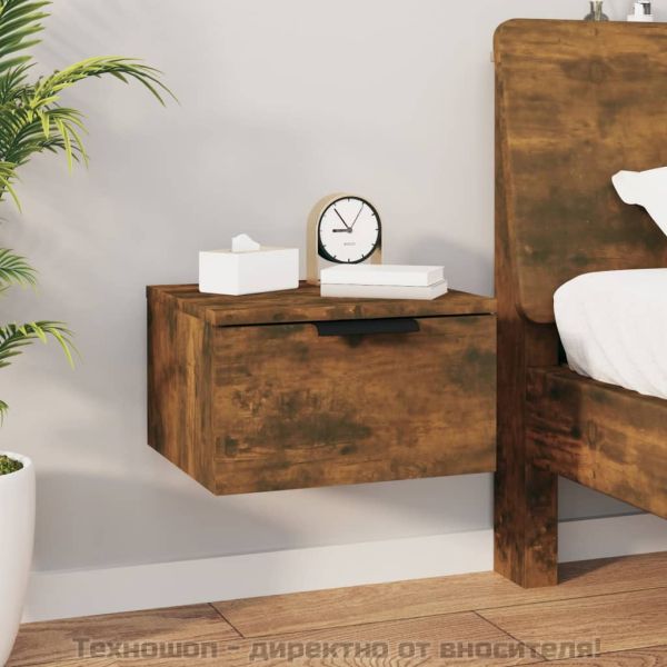 Нощни шкафчета за стенен монтаж, 2 бр, опушен дъб, 34x30x20 см