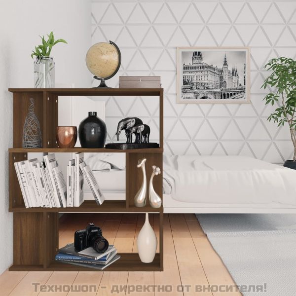 Библиотека/разделител, кафяв дъб, 80x24x96 см, инженерно дърво