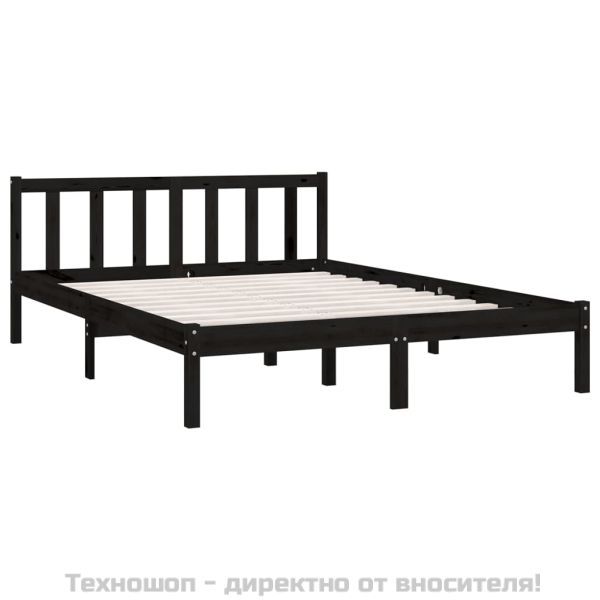 Рамка за легло, черна, бор масив, 135x190 см, Double