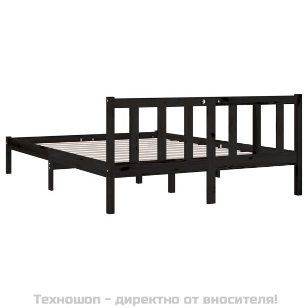 Рамка за легло, черна, бор масив, 135x190 см, Double