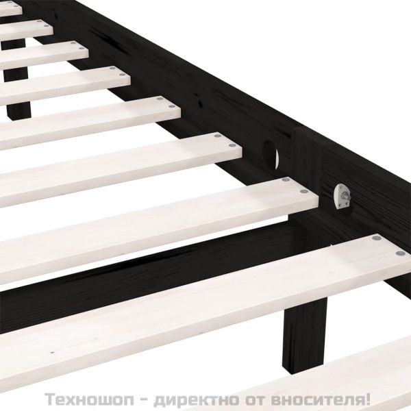 Рамка за легло, черна, бор масив, 135x190 см, Double