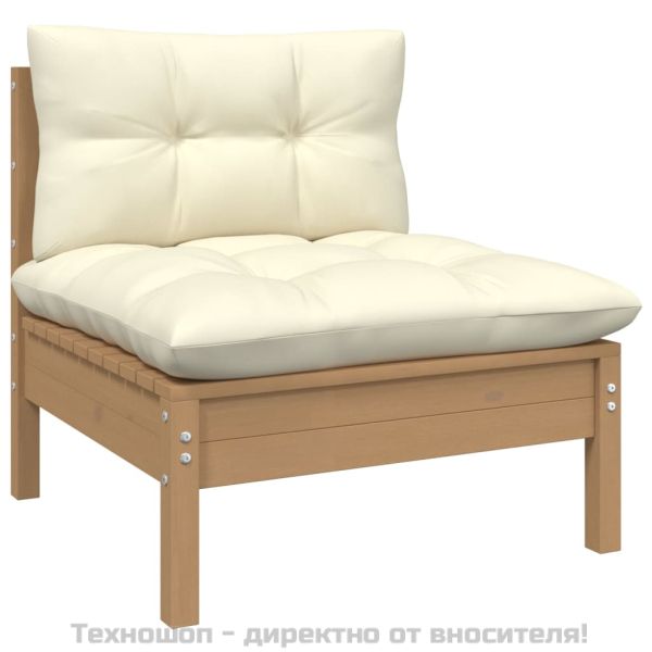 Градински комплект от 3 части с кремави възглавници бор масив