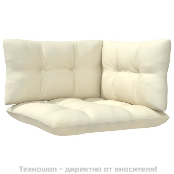 Градински комплект от 3 части с кремави възглавници бор масив