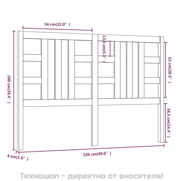 Горна табла за легло, 126x4x100 см, бор масив
