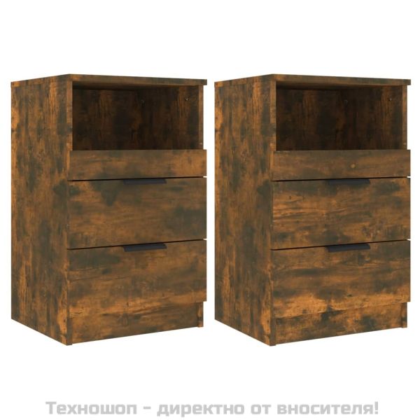 Нощни шкафчета, 2 бр, Опушен дъб, инженерно дърво