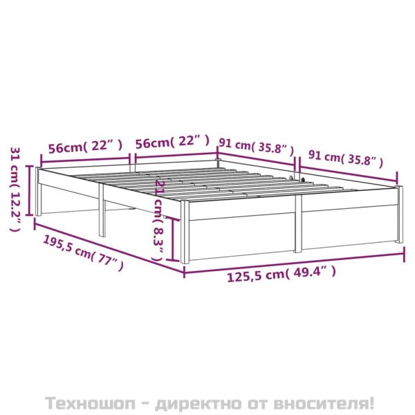 Рамка за легло черна дърво масив 120x190 см Small Double
