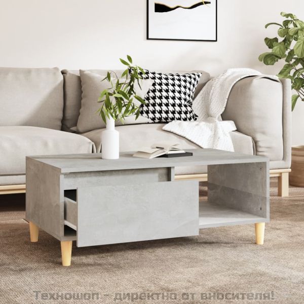 Маса за кафе, бетонно сива, 90x50x36,5 см, инженерно дърво