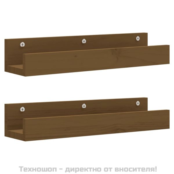 Стенни рафтове, 2 бр, меденокафяви, 50x12x9 см, бор масив